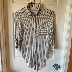 Vixbe Large Blouse Button Vertical Stripes Lightweight